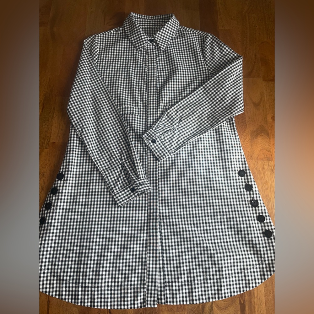 Black and White Gingham Dress with Button Accents
